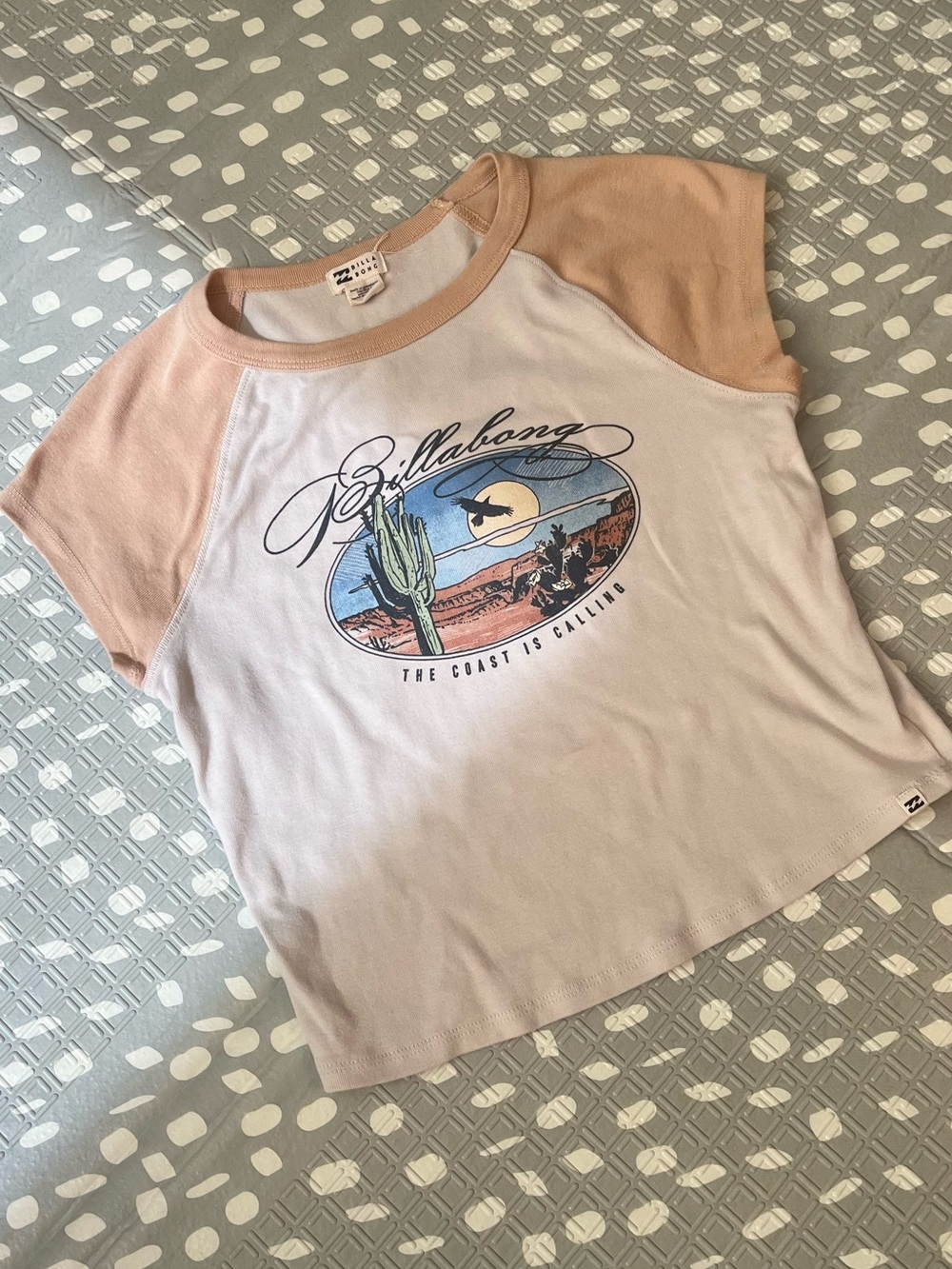 Billabong Pink and White Raglan Desert Graphic Tee